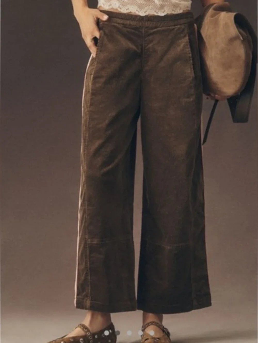 Pilcro Izzy Barrel Leg Corduroy Pants Brown with Side Stripe XS Run Generous